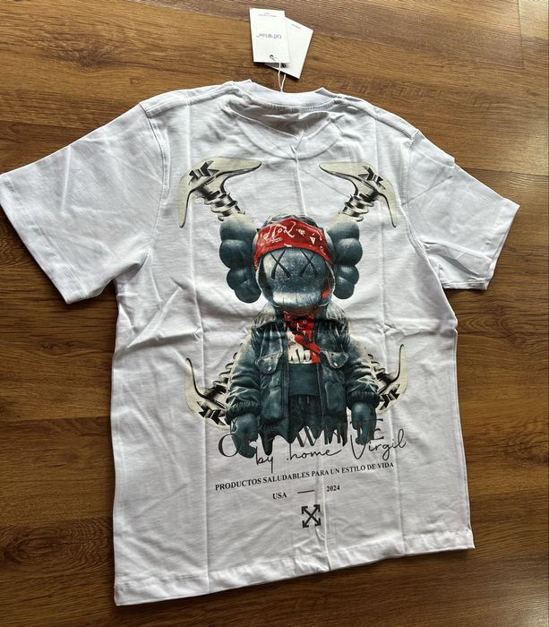 Мъжка,памучна,бяла тениска OFF White с голяма щампа на гърба