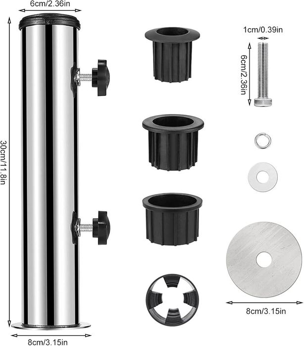 Универсална стойка за чадър от неръждаема стомана с адаптери