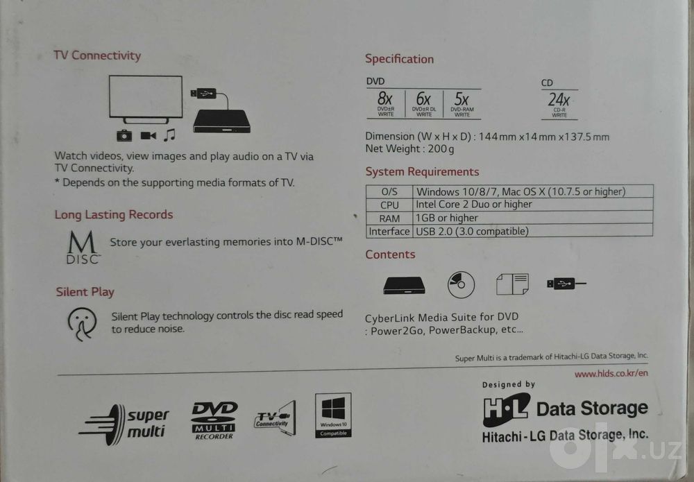 LG GP60 Ташқи DVD-RW Drive / Ҳолати Янгидек (Плёнкада, Комплект)