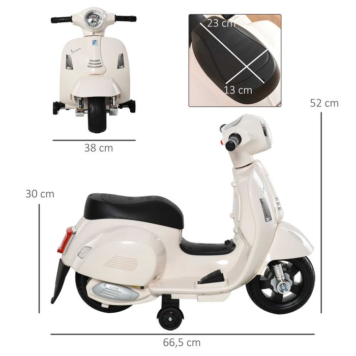 HOMCOM Електрически мотоциклет за деца, Vespa 6V електрически мотоциклет с помощни колела