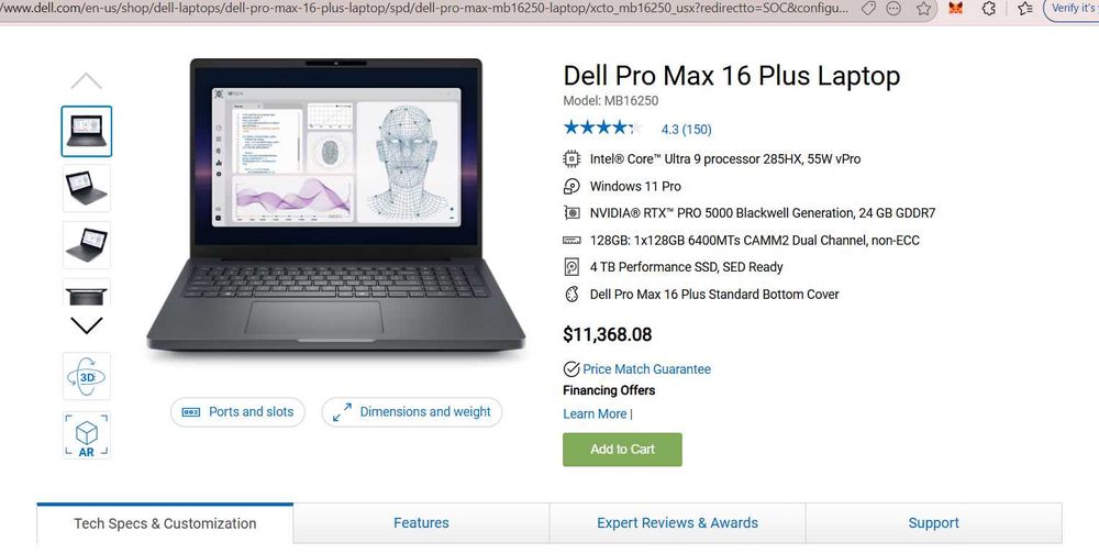 Dell Pro Max 16 Plus NVIDIA RTX PRO 5000 4TB SSD / 128GB Ram  NOU