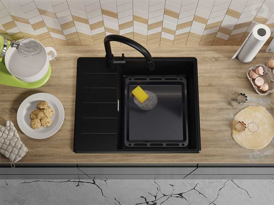 Черна кухненска гранитна мивка Копенхаген 50 Top 620х500