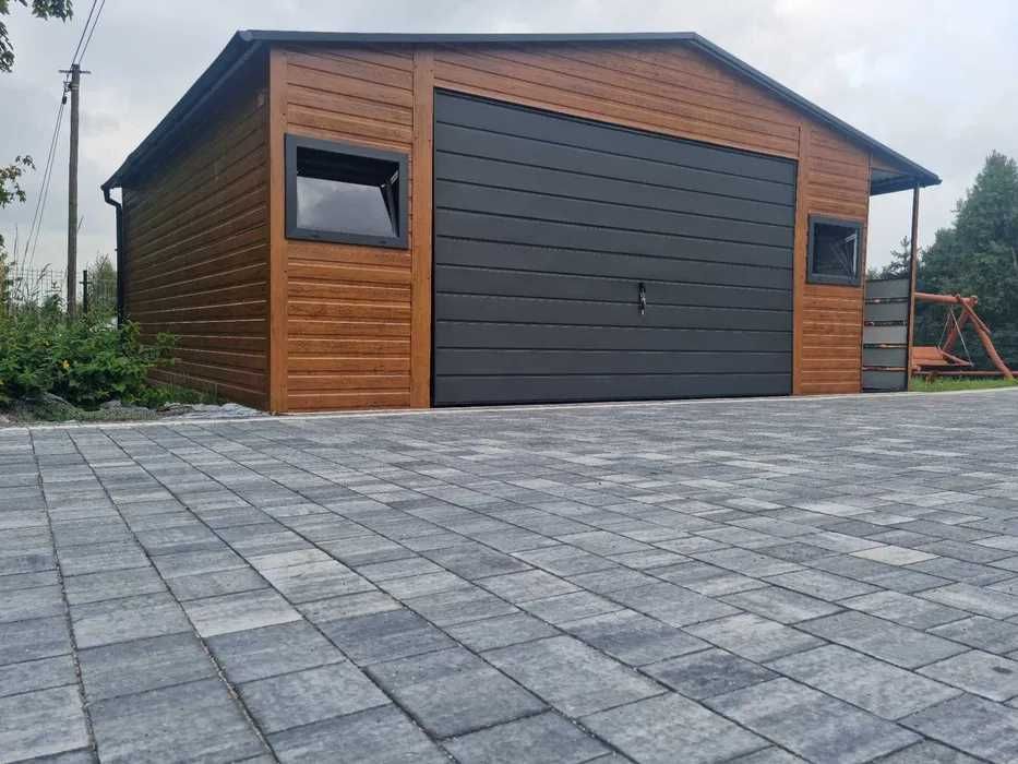 Garaj 6 m × 6 m din tablă acrilică + Copertină 2 m × 6 m