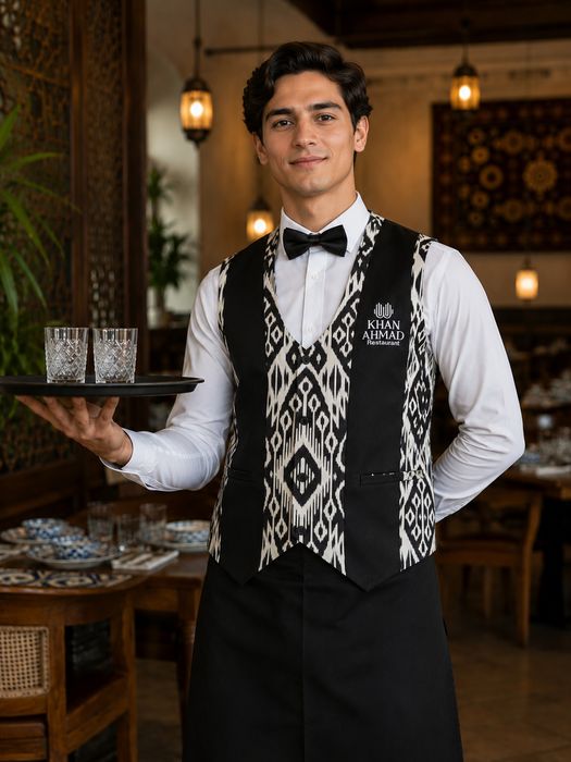Milliy va klassik uslubda restoran formalari, nimchalar, fartuklar