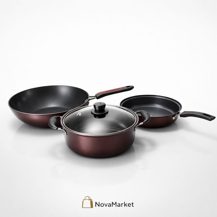 Набор посуды с антипригарным покрытием WellEasy, 3 предмета