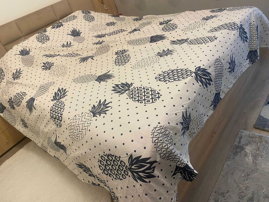 Set lenjerie pat dubla EnLora Home, bumbac, 220x200cm, gri/alb, 2 fete