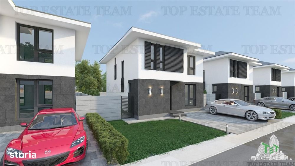 Vila moderna individuala cu 4 camere , 3 bai , Living open space, tera