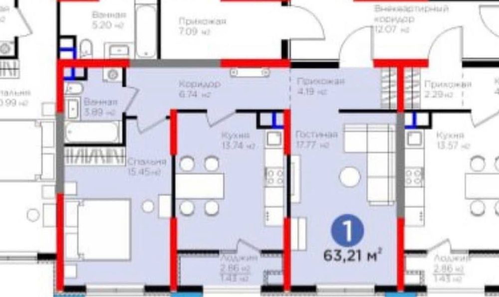 NRG BI Sado Business 2х ком 63.21 м2 черновая отделка 3 этаж