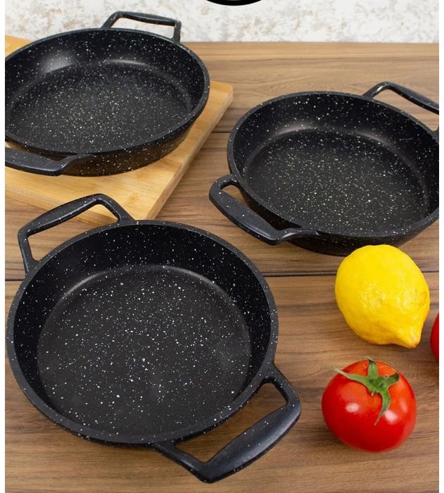 Гранитен тиган 3 части 18-20-22 см черен