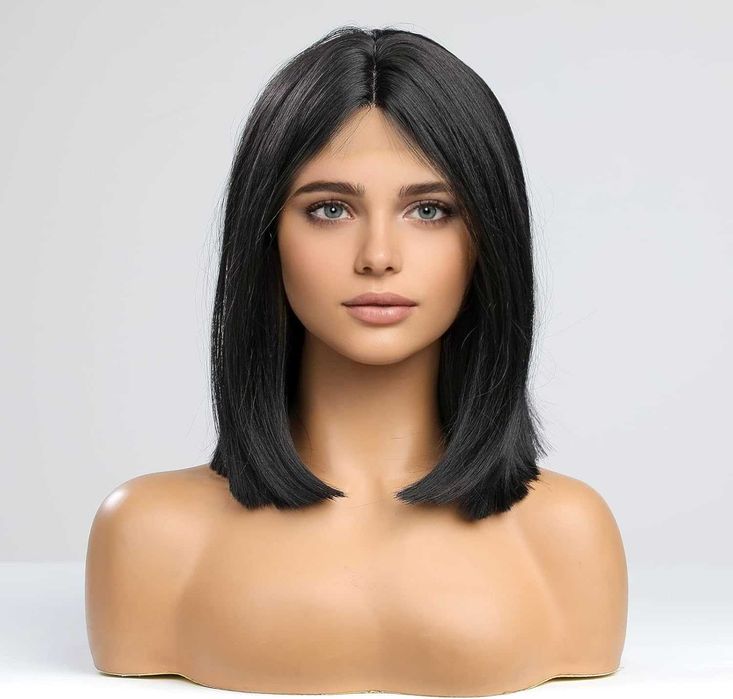 Елегантна права черна каре перука 35 см с път