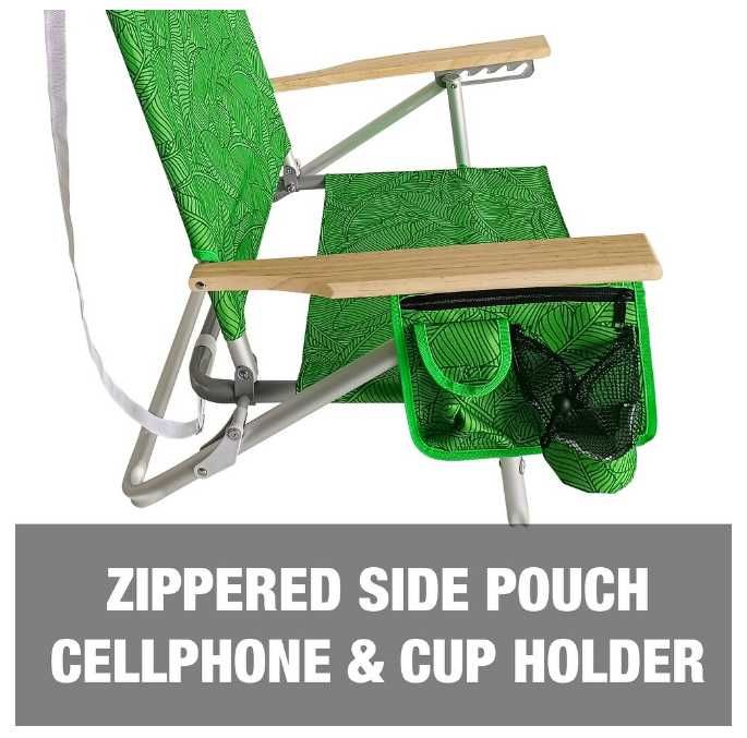 Складной пляжный стул-125 кг с навесом-84x64x76 см 5 положений наклона