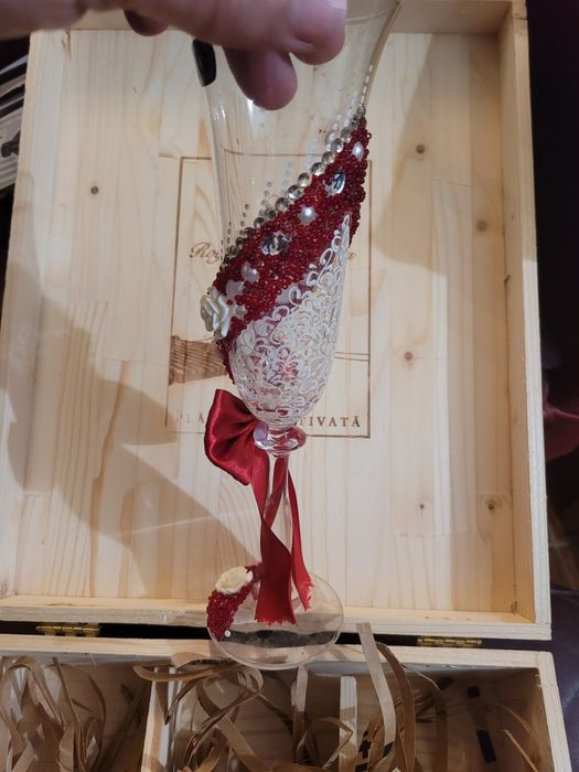 Set pahare șampanie hand-made, Cristal Bohemia