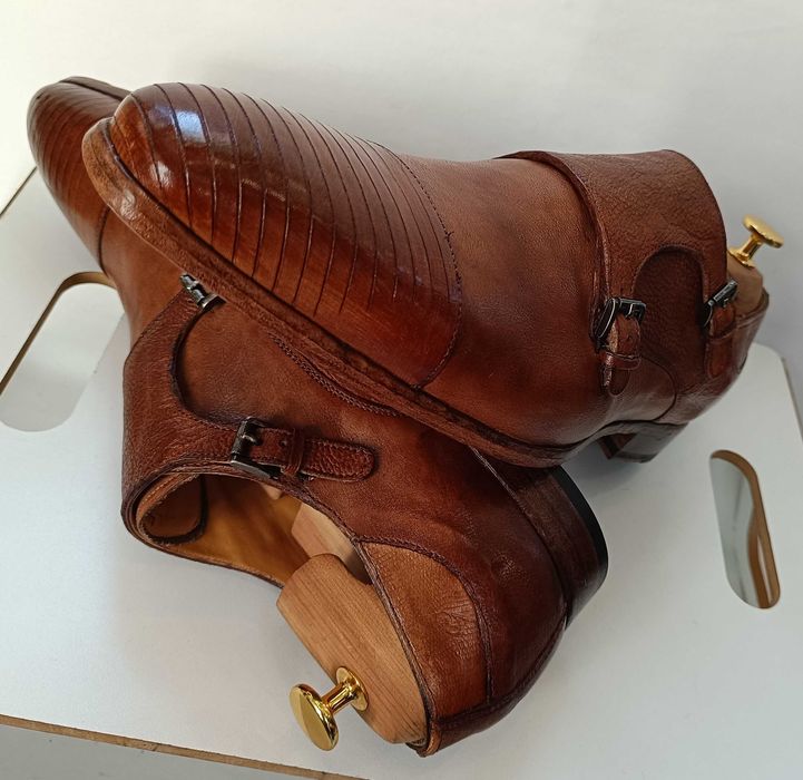 Pantofi monk 44 44.5 de lux GREVE NOI lucrati manual piele embosata