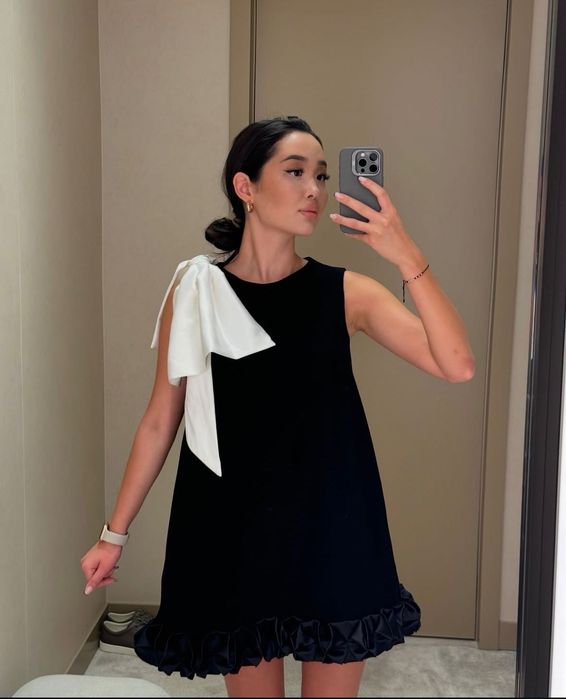 Черное платье с белым бантом от Usmanova