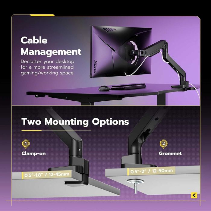 ARES WING Единично рамо за монитор от 17" до 49", черно, до 20 кг