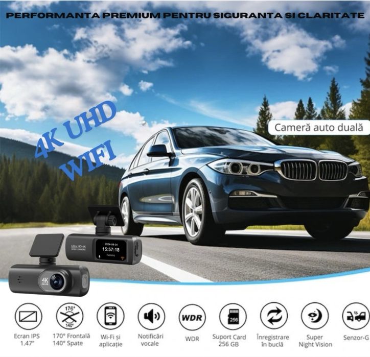 Camera auto de bord 4k ,pachet complet,senzor sony,aplicatie telefon ,