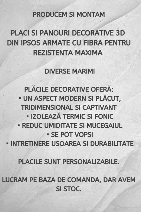 Panou Placaj decorativ 3D Ipsos diverse modele si marimi,oferim montaj
