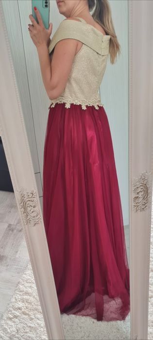 Rochie lungă de seara /sau de gravidă vișinie cu auriu damă mărimea 42