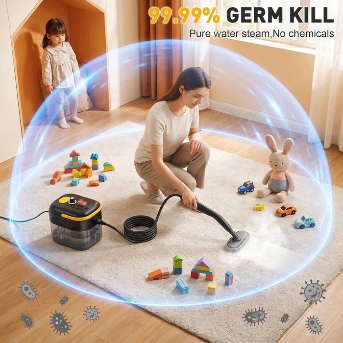 Aparat de curățat cu abur portabil 1500 W, aparat de curățat cu abur manual  rezervor de apă de 1,7 l, 110 °C
