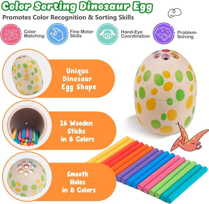 Aliex 4 в 1 дървени Монтесори играчки с динозаври за деца 1 - 3 години