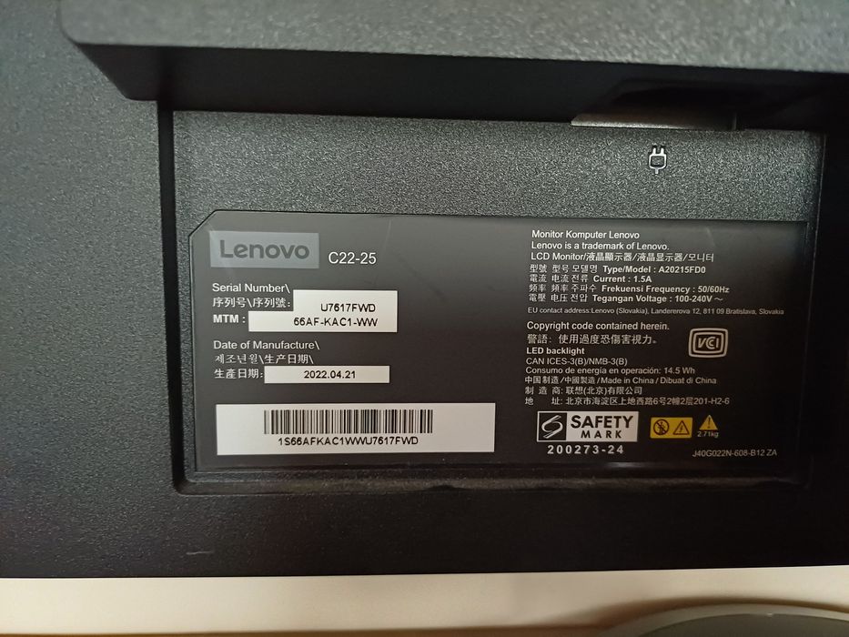 Монитор LED TN Lenovo C22-25, 21.5", 75Hz, Full HD, HDMI, VGA, 5ms