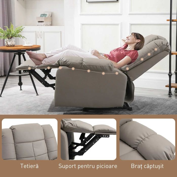 Fotoliu de Relaxare cu Masaj , din piele artificiala, Gri , HOMCOM