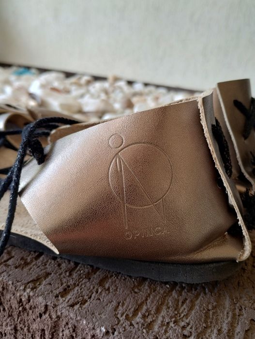 Sandale cu snur tip opinca,piele naturala,brand Opinca,auriu