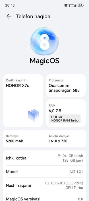 Honor x7c holati ideal