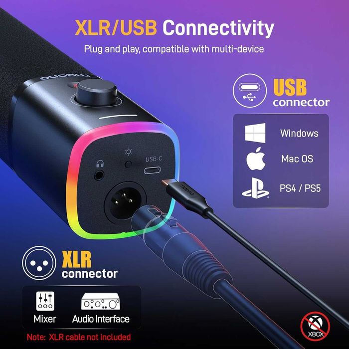 Гейминг микрофон RGB комплект с рамо MAONO PD100XS USB/XLR - Чисто нов