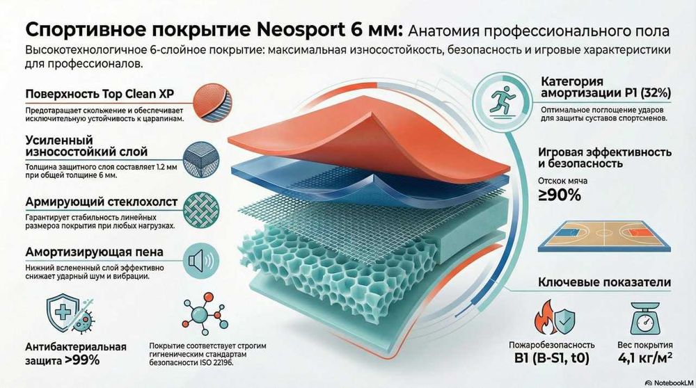 Спорт линолеум, релин ПВХ 6 мм для учебных/спортивных учреждений