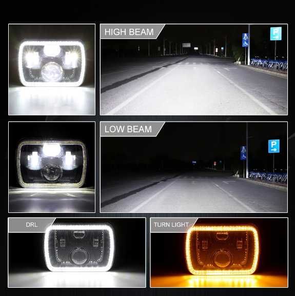 Комплект Правоъгълни LED фарове 5x7" H4 букса, 4 светлини