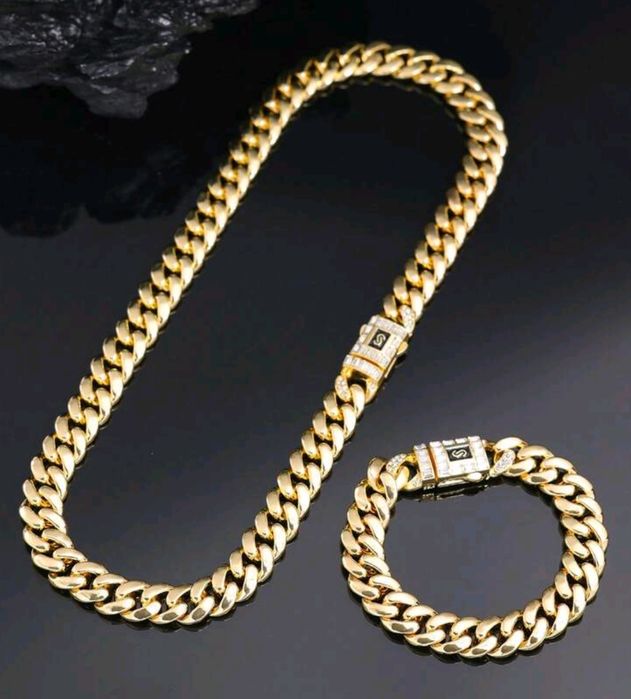 Set cuban 12mm placat cu aur