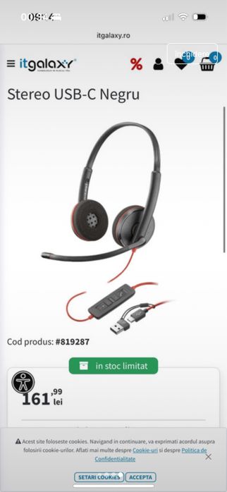 Căști noi Casti HP Poly Blackwire 3220 Stereo USB-C Negru
