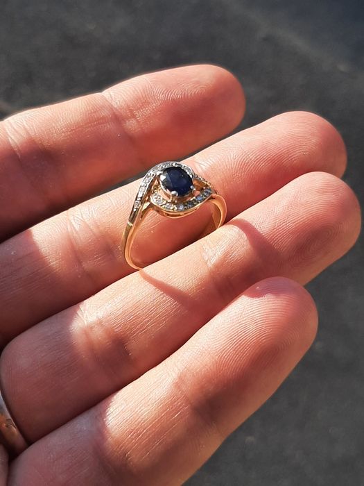 Inel aur 18kt safir diamant diamante mărimea 58