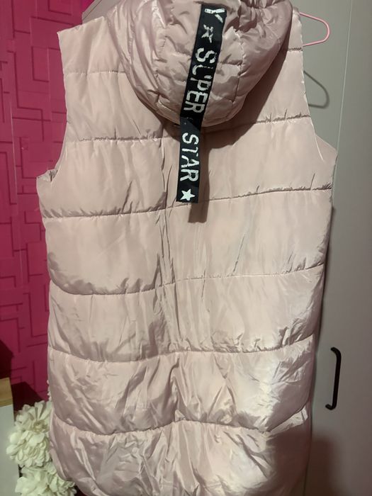 Дамски дълъг елек цвят пудра