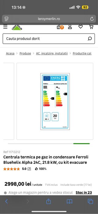 Centrala termica pe gaz in condensare ferolli bluehelix alpha 24c