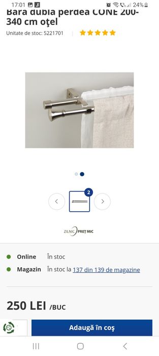 Bara dubla perdea / draperii 200 pana la 340 cm