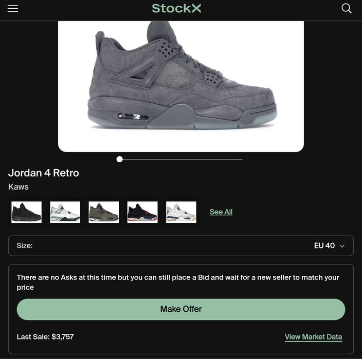 Vând pereche de jordan 4 retro kaws grey