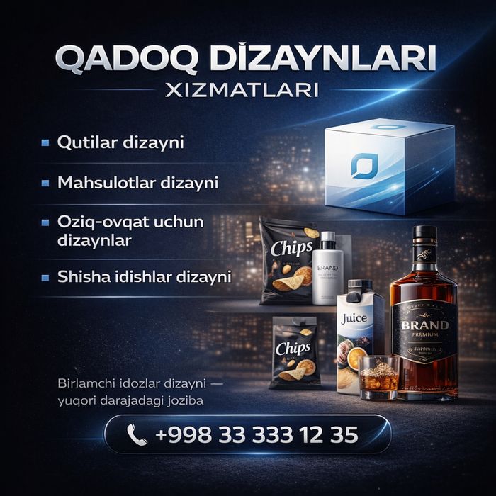 Grafik dizaynerlik va qadoq dizayn xizmatlarini taklif qilamiz