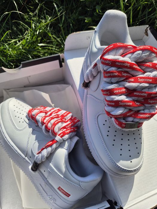 Nike Air Force 1 Low x Supreme White – Șireturi groase (Chunky Laces) – Mărime 38