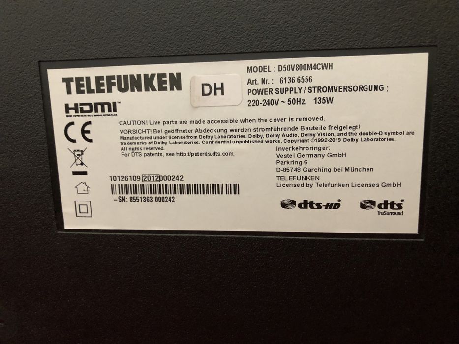 Телевизор Telefunken 50” (повредена матрица)