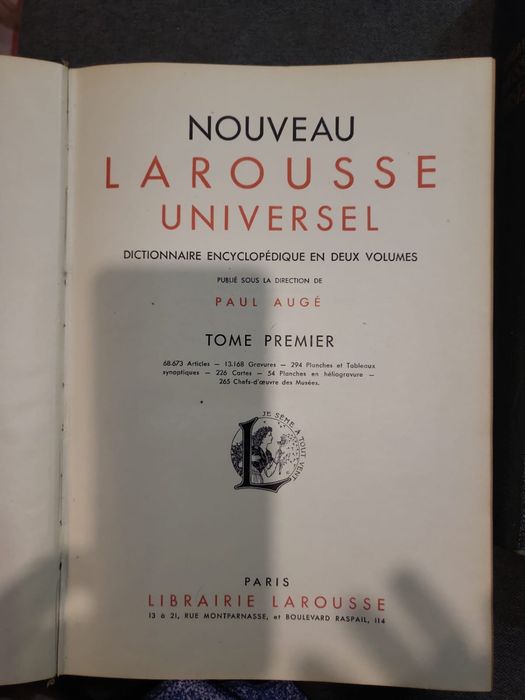 Dicționar / Enciclopedie Nouveau Larousse Universel, 2 volume editia 1948 -Paris, carte veche de colectie