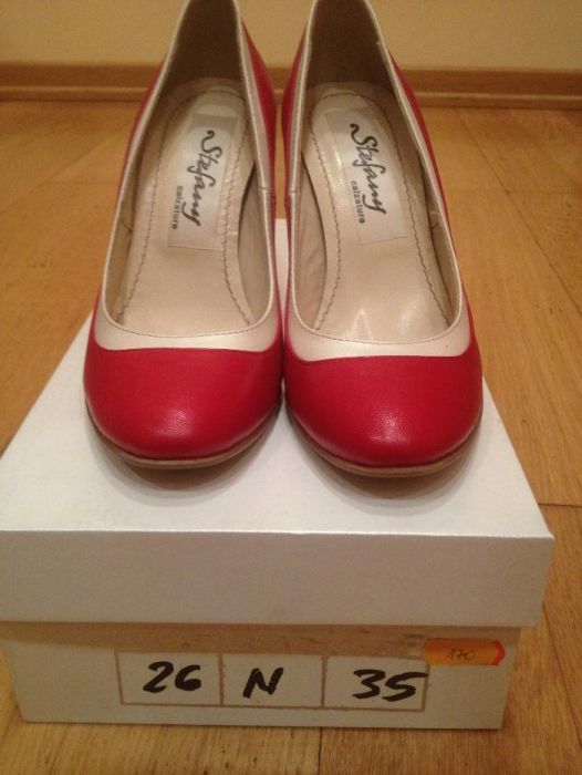 Pantofi din piele rosu cu bej