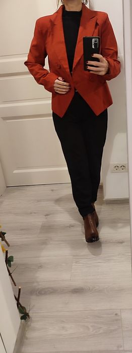 Sacou cărămiziu, cambrat pe talie, marime L, 97% bumbac