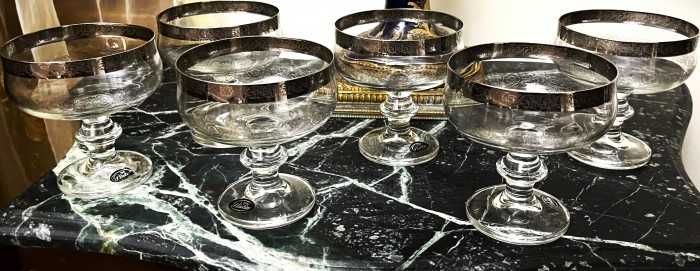 Superb set 6 pahare Murano Medici-bordura platina-Italia