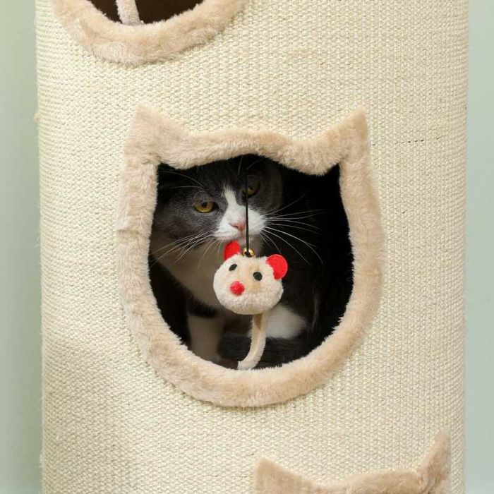 PawHut Котешка драскалка за котки, 96 см, 4-етажна котешка кула с миещо се легло