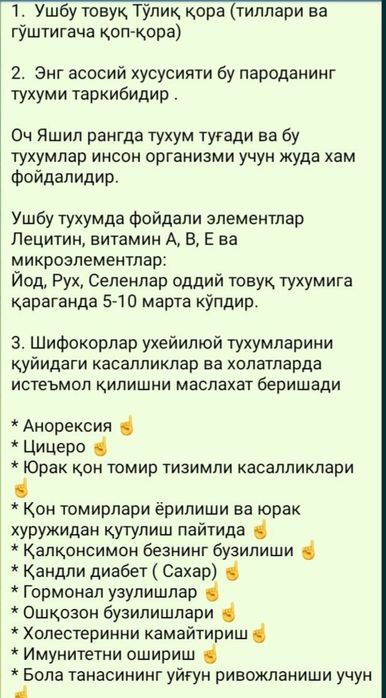 Qora va oq  tovuq uxayul yashil tuxumlari sotiladi