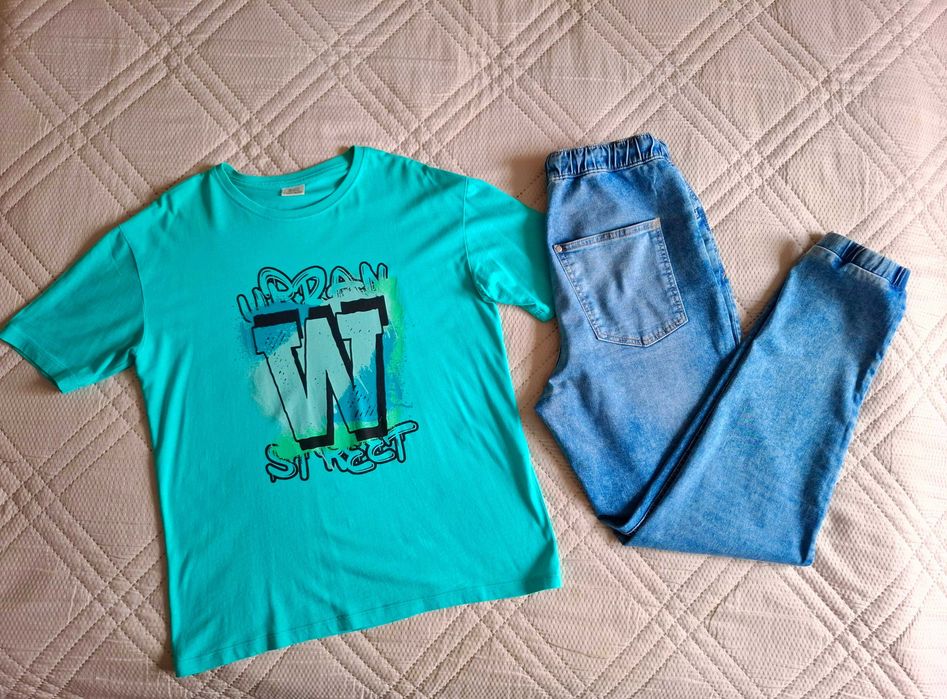 Почти нов детски лот от дънки H&M и тениска - размер 164/170 см