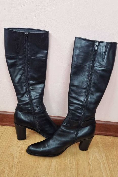 Cizme elegante cu toc Geox Respira, negru, piele naturala, marimea 41