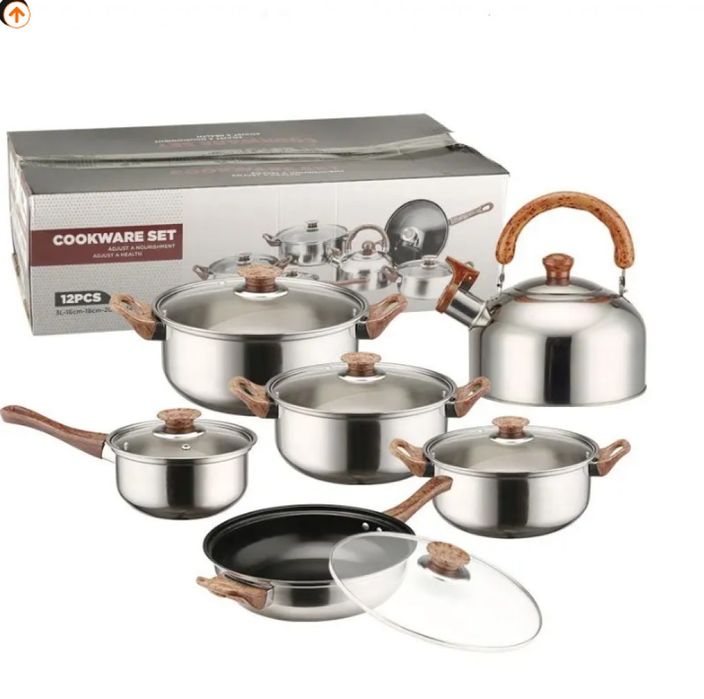 Комплект от 12 части за всяка кухня. 3бр тенджери, тиган, касерола и ч